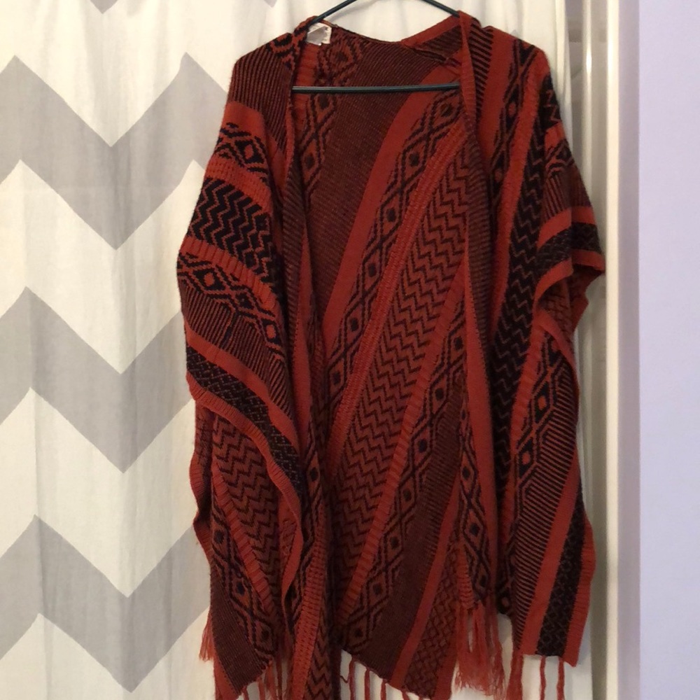 Burnt orange tribal print poncho